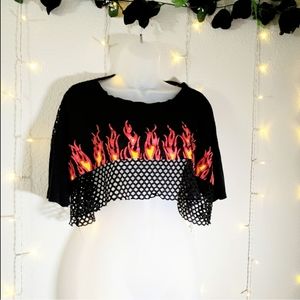 Flames and Fishnet Crop Tee